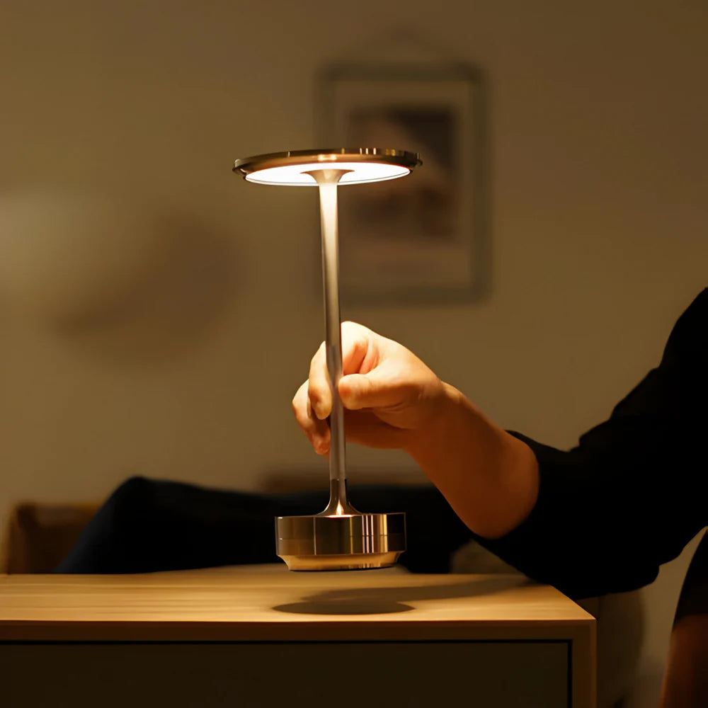 Lumpinio - Rechargeable LED Table Lamp with Disc Light Head and Metal Base